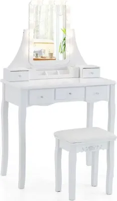 Immagine prodotto di Tavolino da toeletta con illuminazione a LED, 5 cassetti e sgabello HU10542DE-WH, bianco