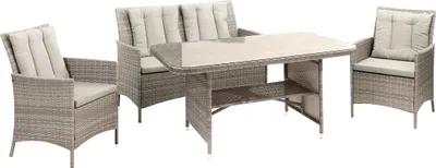 Produktbild von greemotion Sitzgruppe Gartenmöbel Wien 4-Personen Polyrattan grau outdoor [130x88x66 cm]