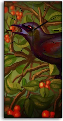 Produktbild von Wanduhr Uhr Wandbild Leinwand Quarz 30x60 Malerei Zweige Blätter Tier Vogel - schwarze Hände