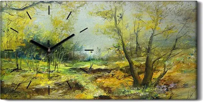 Produktbild von Wanduhr Bürouhr Leinwand Bild 60x30 Malerei Abstrakte Wald Bäume Kunst - schwarze Hände