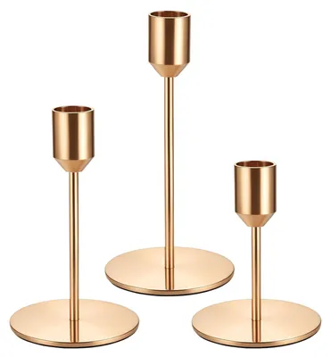 3er-Set goldene Kerzenhalter für Stumpenkerzen, Metall, 16,5/13,5/9 cm