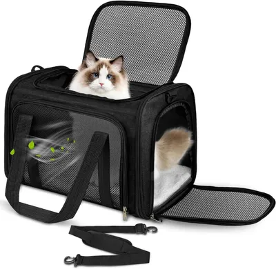Image de Transport pour animaux de compagnie - Cage de transport pour chats et chiens - Voyage sûr - Maille respirante - L 50 cm - Noir