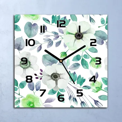 Produktbild von Wanduhr Echt-Glas-Küchenuhr Aquarell Blumen Quarz Lautlos 30x30 Deko Bilder