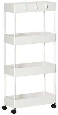Obrázok produktu pre Kuchynský vozík so 4 policami a háčikmi | Farba: biela | Rozmery: 19 x 40 x 90 cm
