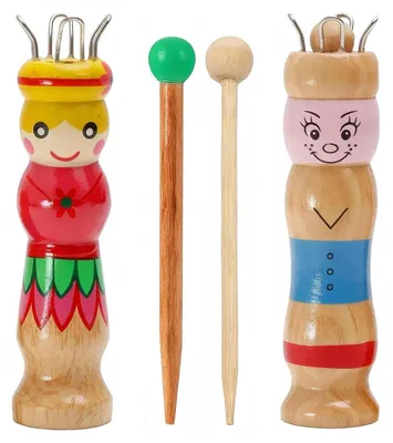 Produktbild von 2 Stück Strickliesel für Kinder aus Holz mit Holznadel und Strickgarn