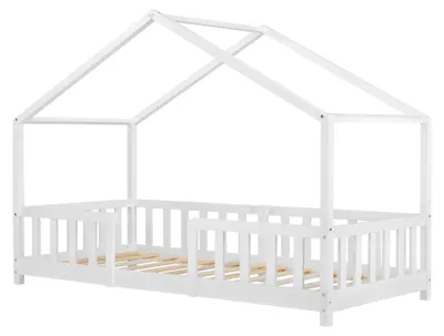 Produktbild von Kinderbett ’Treviolo‘ in Haus-Optik mit Rausfallschutz Kiefernholz 80 x 160 cm Weiß