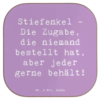 Produktbild von Mr. & Mrs. Panda Untersetzer für Gläser Spruch Stiefenkel Freude - Lavendeltraum - Geschenk, Verwandte, Coaster, Stieffamilie, Familienwerte, Tischuntersetzer, Glas