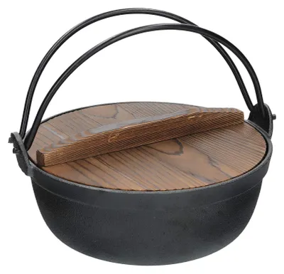 Obrázok produktu pre KitchenCraft: World of Flavours - Japonský liatinový hrniec na sukiyaki s drevenou pokrievkou, čierny, 1,5 litra