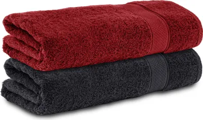 Produktbild von Komfortec 2er Handtücher 50x100 cm Set aus 100% Baumwolle, 470g/m², Frottee, Weich, Schwarz/Aurorarot