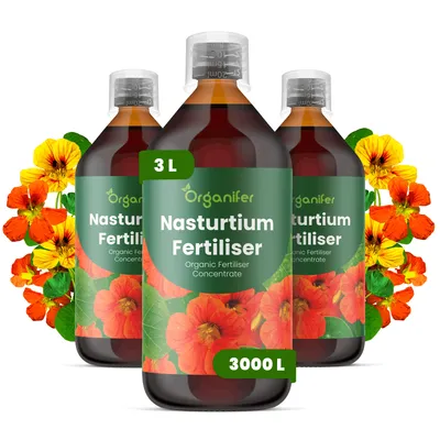 Obrázek produktu pro Kapucínka Tekuté Hnojivo 3x1 L – 2-1-8 NPK – Pro Kapucínky – Podporuje Silné Lístie & Stabilnú Štruktúru – Organifer