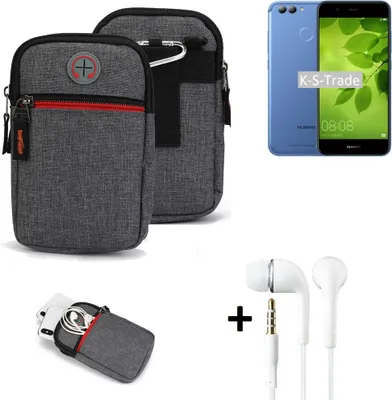 Produktbild von K-S-Trade Gürtel Tasche + Kopfhörer kompatibel mit Huawei Nova 2 Handy Tasche Holster Schutz Hülle Handy Hülle grau Zusatzfächer 1x