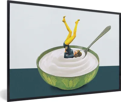 Produktbild von MuchoWow® Gerahmtes Poster Joghurt - Yoga - Retro 30x20 cm - Poster mit Schwarzem Bilderrahmen Wandposter Rahmen Foto Bilder - Kunstdruck - Bild-Poster