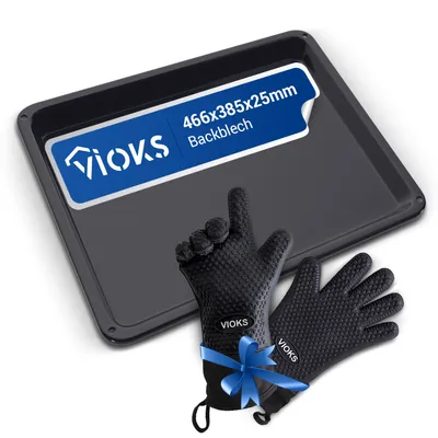 Produktbild von Backblech 466 x 385 x 25 mm kompatibel mit AEG 387885520/8 mit 2 Silikon Ofenhandschuhen