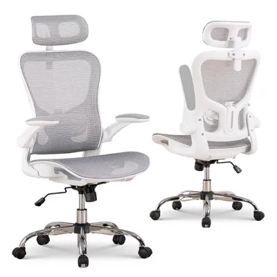 Two views of an ergonomic office chair against a white background.