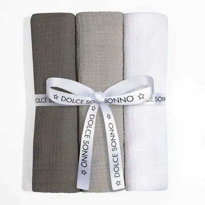 Produktbild von DOLCE SONNO Musselin Spucktücher – 3 Stück – 60x70 cm – Stoffwindeln Mullwindeln – 100% Baumwolle – Baby Spucktücher – Set 04