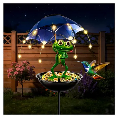 Produktbild von Solar Frosch Garten Futterhaus mit Lichterkette für den Außenbereich