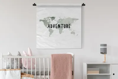 Produktbild von MuchoWow® Wandteppich Wandbehang Weltkarte - Aquarell - Zitat 90x90 cm Tapisserie Dekoration Wandtuch - Wandaufhänger