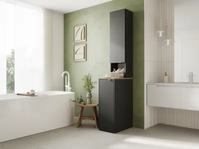 Immagine prodotto di Mobile da bagno LORA 210 x 33 x 56 cm di altezza, mobile contenitore con ripiani, mobile alto da bagno Artisan rovere/antracite