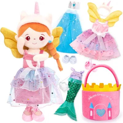 Image de Poupée en peluche douce avec 3 tenues interchangeables pour filles