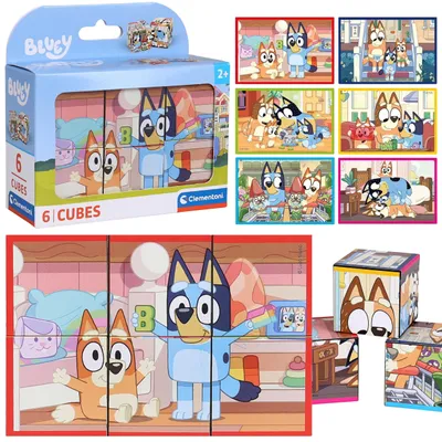 Produktbild von Bluey drehbare Kunststoffbausteine, Würfelbausteine FÜR KINDER, 6 Clementoni-Bausteine
