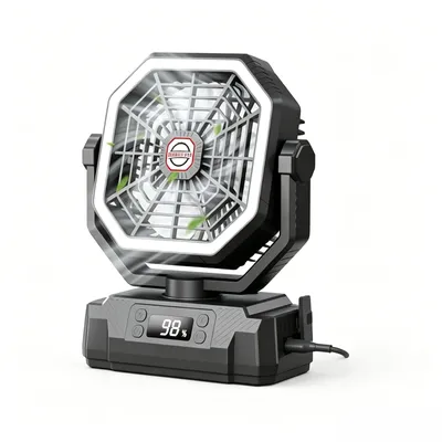 Produktbild von P60 Camping Ventilator 20000mAh Akku, LED-Laterne, Fernbedienung, 4 Geschwindigkeiten, USB-C wiederaufladbar, Tragbarer Zeltventilator - Schwarz
