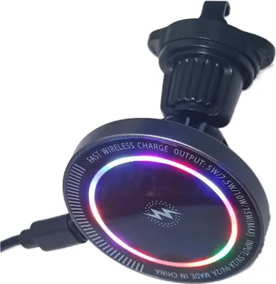 Zdjęcie produktu dla 15 W samochodowa ładowarka bezprzewodowa, uchwyt magnetyczny do telefonu z podświetleniem RGB, uchwyt nawigacyjny z funkcją szybkiego ładowania, typ C