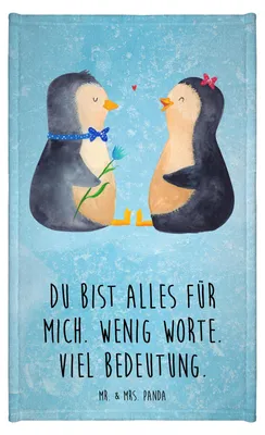 Produktbild von Mr. & Mrs. Panda Handtuch Pinguin Pärchen - Eisblau - Geschenk, Gästehandtuch 30x50, Hochzeitstag, gästetuch frottee, Baumwollhandtuch, Bunt, Klein, Liebe