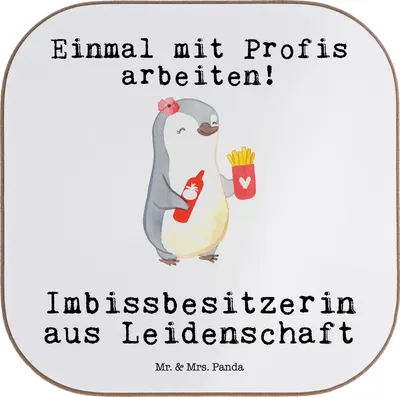 Produktbild von Mr. & Mrs. Panda Holzuntersetzer Imbissbesitzerin Leidenschaft - Weiß - Geschenk, Spruch, Coaster, Tischschoner, Witzig, Imibissverkäuferin, Tassen Untersetzer, Lustig