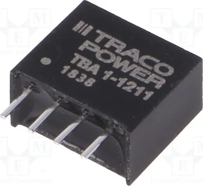 Immagine prodotto di 1 x Convertitore DC/DC. Tensione di ingresso: 10,8 ÷ 13,2 V. Corrente di uscita: 200 mA. Modello: TBA 1-1211. Convertitore DC/DC da 1 W