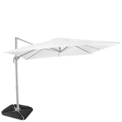 Produktbild von Vonroc Freitragender Premium-Sonnenschirm Pisogne 300x300cm – Robuster Sonnenschirm – Kombi-Set inklusive füllbaren Premium-Sonnenschirmfliesen – Um 360° drehbar – Neigbar – UV-beständiges Segeltuch – Weiß – Inklusive Schutzhülle