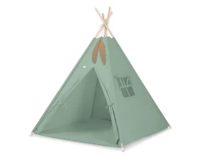 Image de Tipi tente pour enfants + tapis + pendentif à plumes - sauge