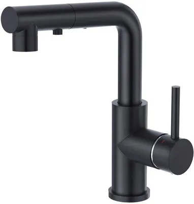 Produktbild von Unyqoos® Schwarze Küchenarmatur mit ausziehbarer Brause, 360° schwenkbar, 3‑fach Strahl, 304 Edelstahl gebürstet, Keramikkartusche