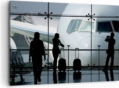 Produktbild von Bild auf Leinwand - Leinwandbild - Flugzeug Flughafen Passagiere - 100x70cm - Wand Bild - Wanddeko - Leinwanddruck - Bilder - Kunstdruck - Wanddekoration - Leinwand bilder - Wandkunst - AA100x70-0130