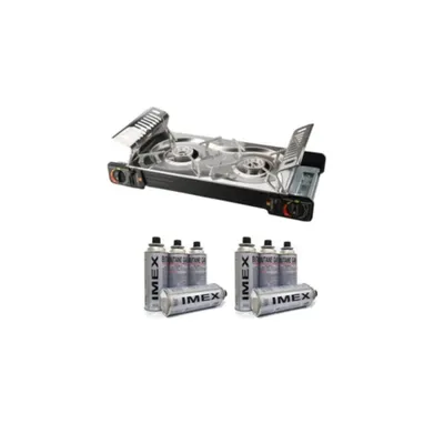 Obrázok produktu pre IMEX BDZ-2x155 Nerezový dvojplatničkový vonkajší plynový varič s 8 plynovými kartušami