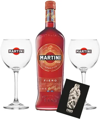 Produktbild von Martini Fiero Wermut 1L (14,4% Vol) + Martini Royale Ballon Cocktail Glas Set - 2x Gläser 47cl- [Enthält Sulfite]