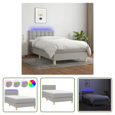 Produktbild von The Living Store Boxspringbett mit Matratze & LED Hellgrau 90x200 cm Stoff