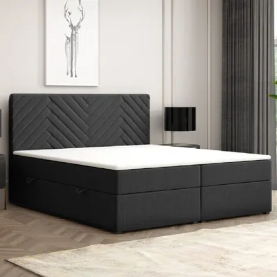 Produktbild von Boxspringbett Malibu mit Bettkasten 180x200cm Webstoff Schwarz Bett Bettkasten