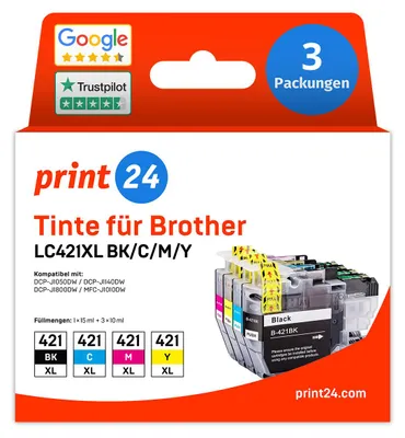 Immagine prodotto di NUOVO: print24 Cartucce d'inchiostro per Brother LC421XL, Multipack (BK/C/M/Y), 3 pezzi