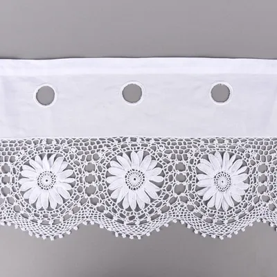 Produktbild von Häkelspitze Häkelgardine Panneaux Meterware Sonnenblume mit Durchzugslöchern weiß 25cm Höhe