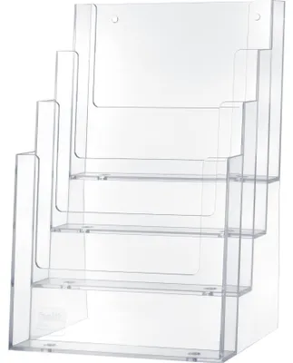 Produktbild von helit Tisch-Prospekthalter, DIN A5 hoch, 4 Fächer, glasklar aus Acryl, Maße: (B)165 x (T)155 x (H)260 mm (H23522-02)