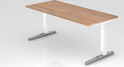 Produktbild von Schreibtisch Mika | Nussbaum | Weißes Gestell poliert | BxT 180x80cm | Arbeitshöhe 65-85cm | höhenjustierbar, 1cm Raster | C-Fuß-Gestell | Rechteckform