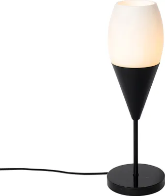 A modern black table lamp with an opal glass shade, shown against a white background.