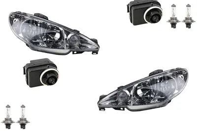 Immagine prodotto di Fari anteriori compatibili con Peugeot 206 CC dal 1998 al 2009, modello H7, lato sinistro e destro, inclusi i servomotori