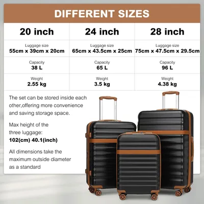 Productafbeelding van Kofferset - Harde kofferset - 3-delig - ABS+PC - 4 zwenkwielen - TSA-slot - 51/61/71 cm - Zwart