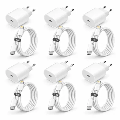 Produktbild von 6x iPhone Lightning Ladegeräte 20W Schnellladegeräte mit Lightning Kabel – USB-C Lightning Ladeset für iPhone 14 13 12 11 Pro Max X XR XS SE