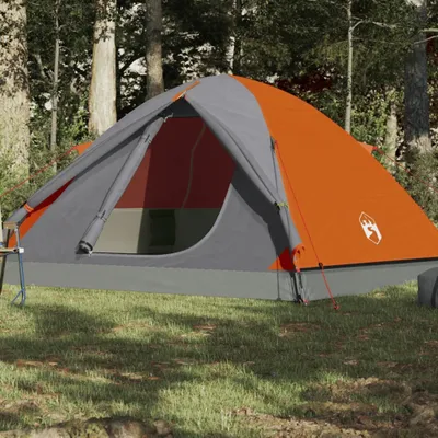 Produktbild von Design Campingzelt 3 Personen Grau & Orange 240x217x120 cm 190T Taft, Campingzelte 2024 Neu