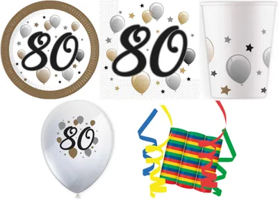 Produktbild von 112-tlg. Set Geburtstag Party Feier Fete Deko Motto Happy Birthday 80 Meilenstein