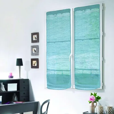 Obrázok produktu pre Záclonka z juty a svetlomodrej bavlny, rozmery 60 x 200 cm – v bohémskom štýle