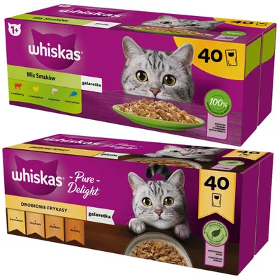 Zdjęcie produktu dla Whiskas Adult Mix Smaków 40x85g + Whiskas Drobiowe Frykasy 40x85g Mokra Karma Dla Kota w Galaretce