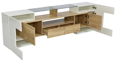Obrázek produktu pro TV nábytek - TV skříň - Komoda - Nábytek do obývacího pokoje - Lesklá bílá barva - Šířka 200 cm - LED osvětlení